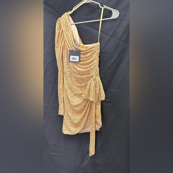 IEENA FOR MAC DUGGAL 26977 NWT Sequined One Shoulder Draped Side Bow Mini Dress - Picture 4 of 6